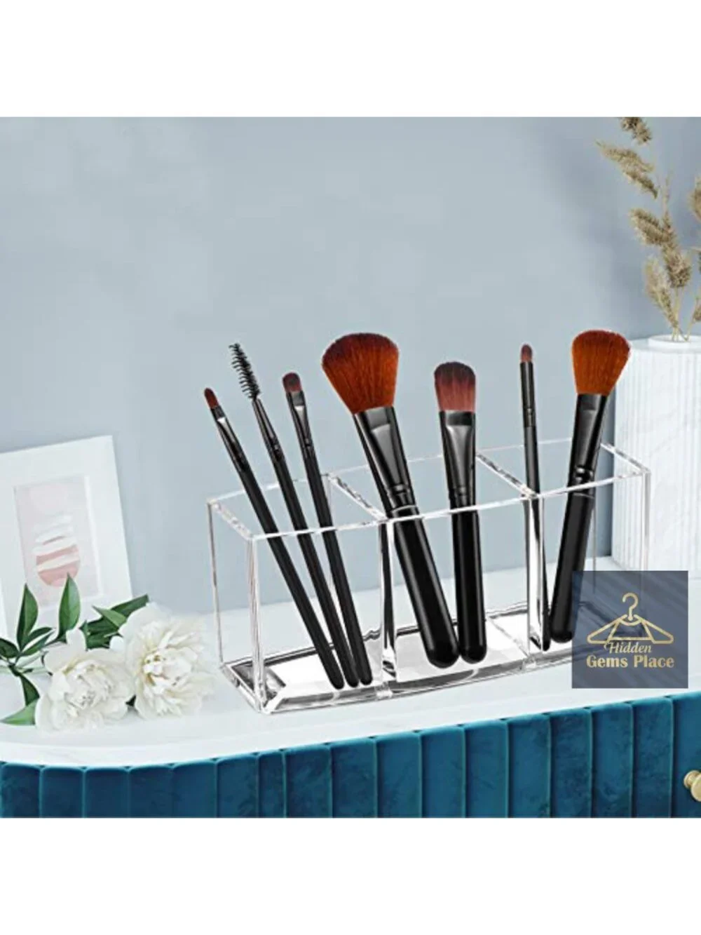 Acrylic Makeup Brush Organizer Holder Clear Cosmetic Brushes Storage 3 Slots